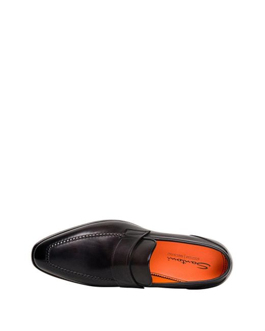Santoni Black Almond-toe Leather Penny Loafers for men
