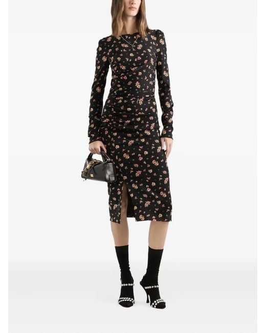 Dolce & Gabbana Black Floral Long-Sleeve Midi Dress