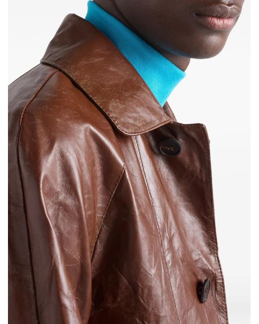 Prada Brown Vintage-Look Leather Blouson Jacket for men