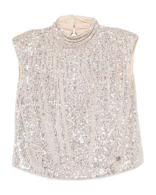Karl Lagerfeld Natural Sequinned Blouse