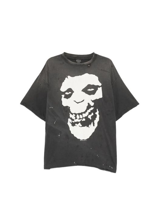 Le Mont St Michel Black Graphic-Print Distressed T-Shirt for men