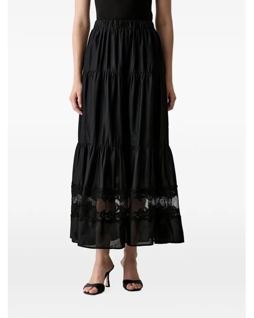 Morgan Black Tiered Lace-Insert Maxi Skirt
