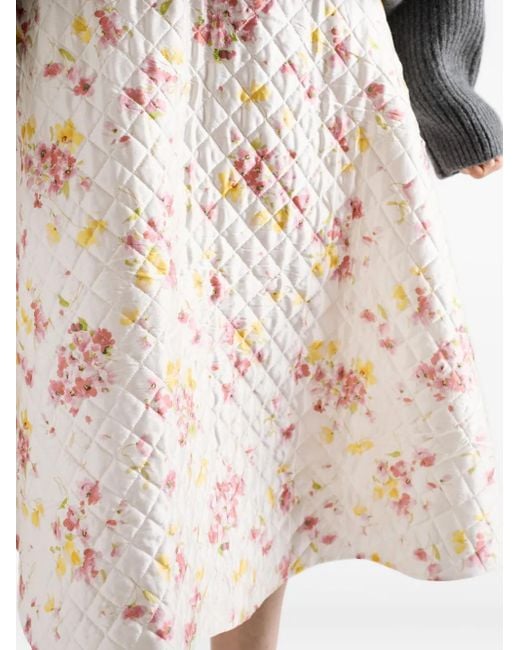 Prada Natural Satin-Midirock Mit Blumen-Print