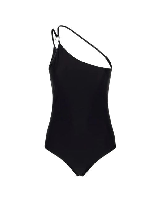 Coperni Blue One-Shoulder Logo-Plaque Swimsuit