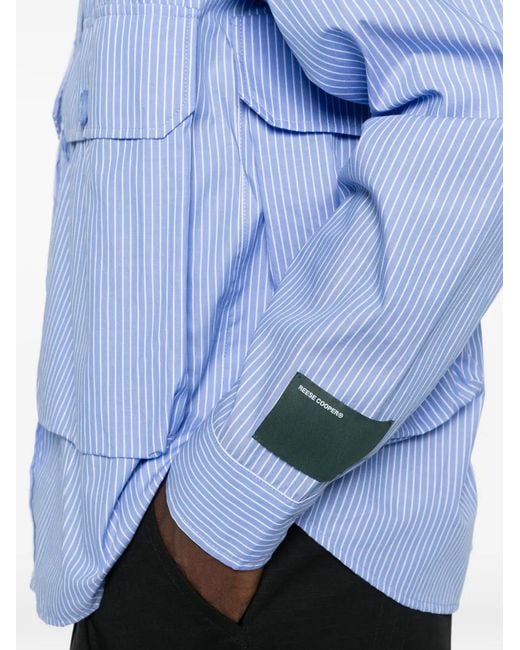 Reese Cooper Blue Striped Cotton Shirt for men