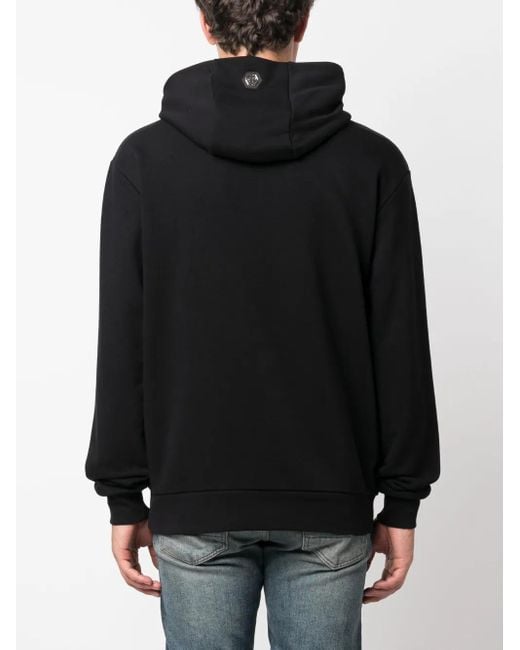 Philipp Plein Black Teddy Bear Rhinestone-Embellished Hoodie for men