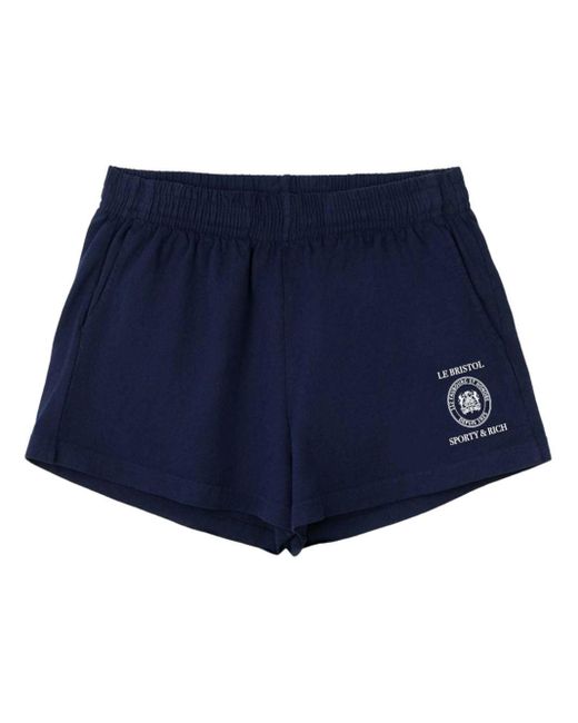 Sporty & Rich Blue X Le Bristol Paris Crest-print Shorts