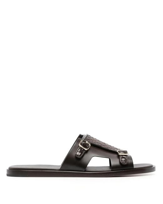 Santoni Black Interwoven-Strap Flat Leather Sandals for men