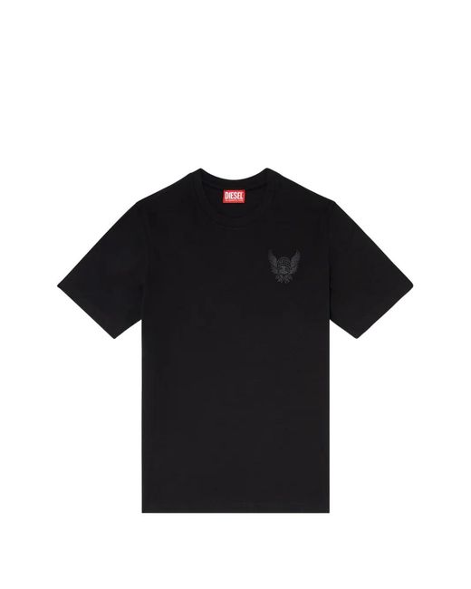 DIESEL Black Cotton T-Shirt With Chest Logo Motif for men