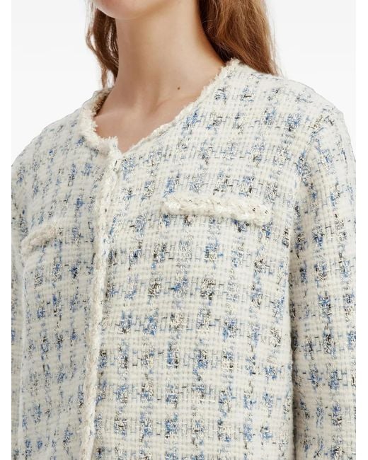 B+ AB White Tweed Frayed Cardigan