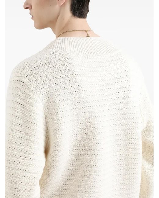Dolce & Gabbana White Wool V-Neck Sweater With Dg Embroidery for men
