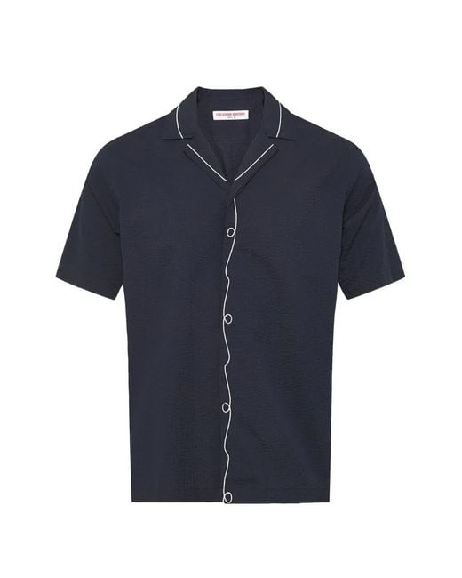 Orlebar Brown Blue Maitan Border-Embroidery Shirt for men