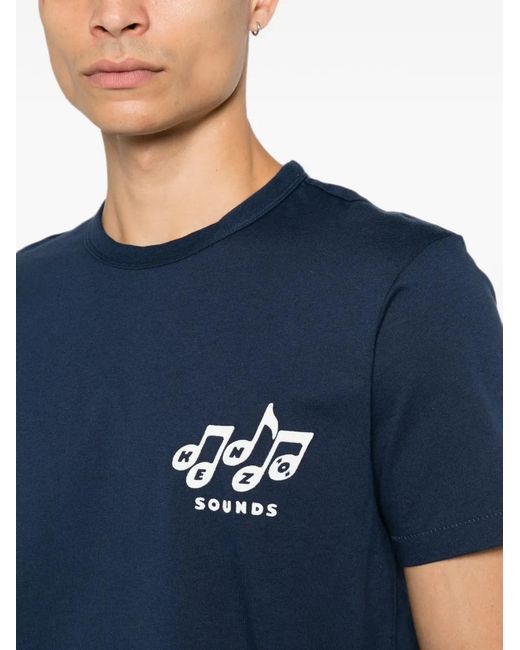 KENZO Blue Sounds Logo-Print T-Shirt for men