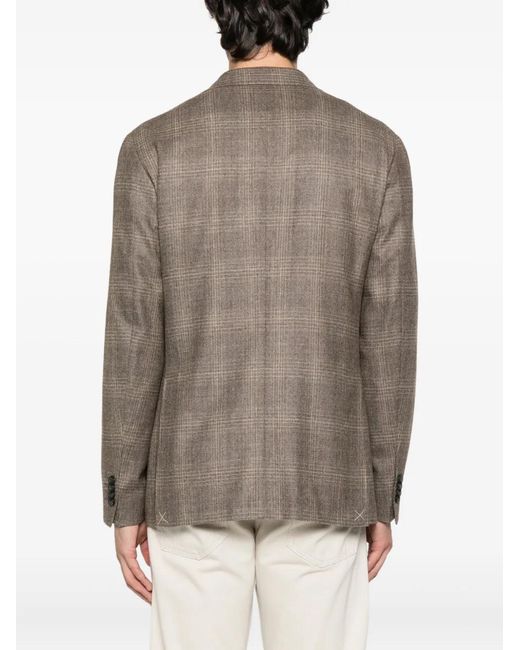 Canali Brown Checked Wool Blazer for men