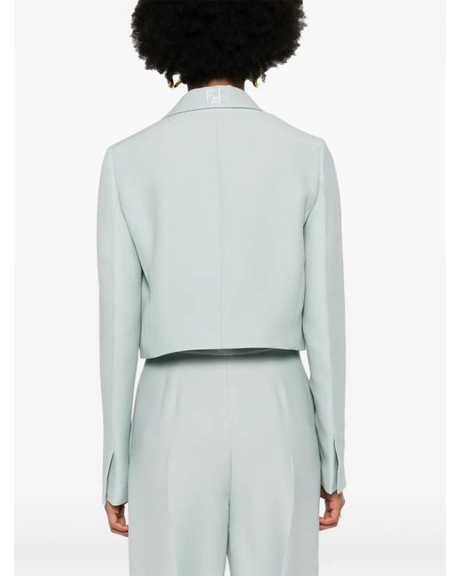Fendi White Cropped Contrast-Panel Blazer