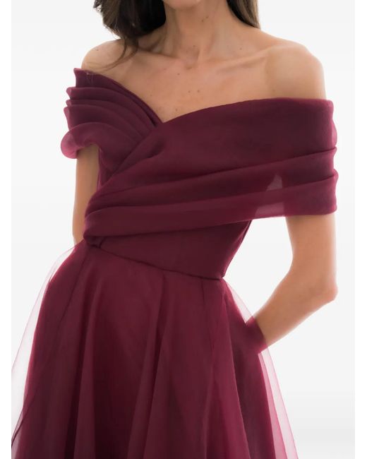 Ana Radu Purple Off-Shoulder Draped Gown