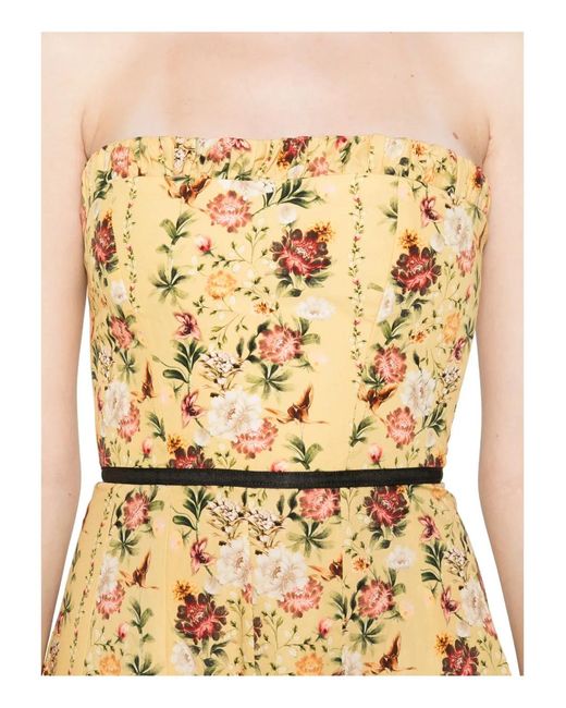 Abito Corto A Fiori Senza Spalline di Agua Bendita in Metallic