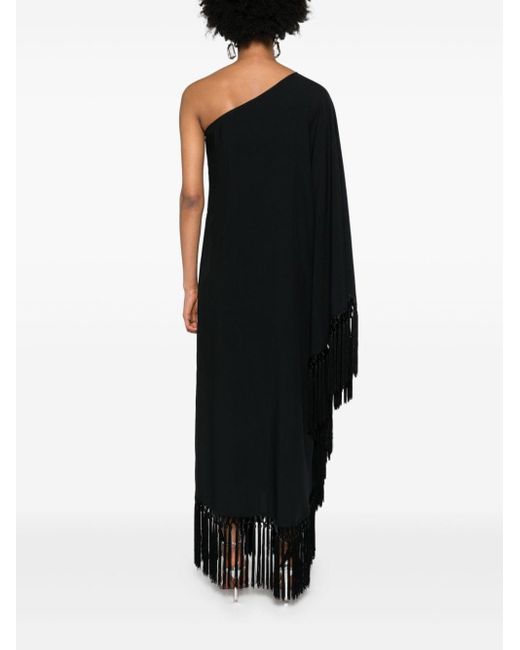 ‎Taller Marmo Black One-shoulder Fringed Midi Dress