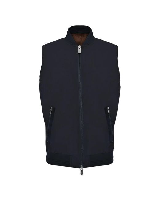 Pal Zileri Blue Zip-Up Ribbed-Trim Waistcoat for men