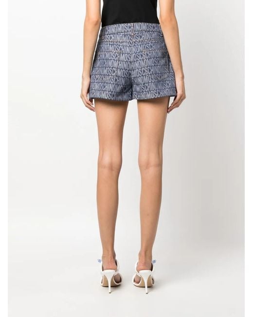 Moschino Blue Monogram-Jacquard Denim Shorts