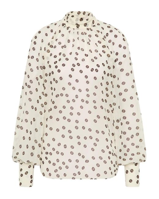 Rebecca Vallance White Candice Polka-Dot High-Neck Blouse