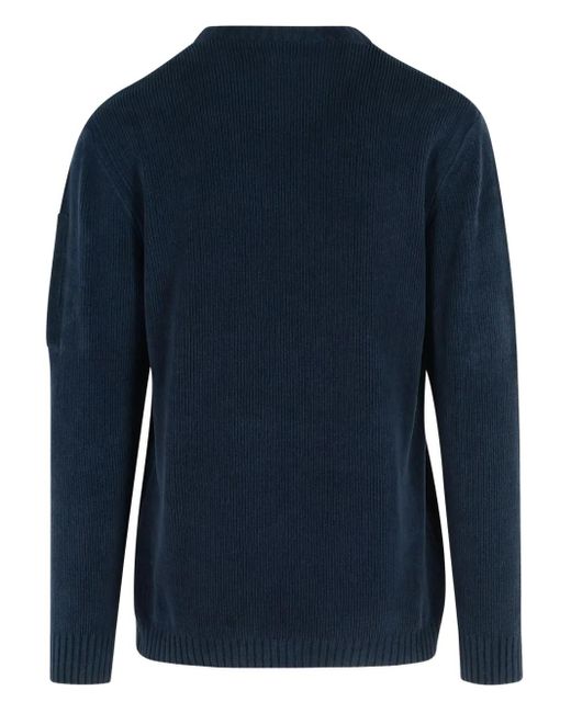 C P Company Blue Ribbed Pocket-Sleeve Sweater for men