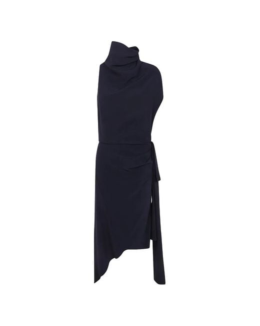 N°21 Blue Draped Asymmetric Midi Dress