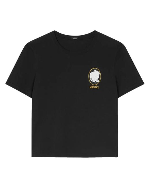 Versace Black Cameo Logo-Embroidered T-Shirt