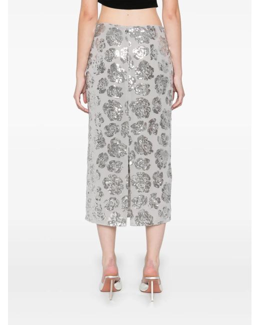 ROTATE BIRGER CHRISTENSEN Gray Sequin Chiffon Midi Skirt