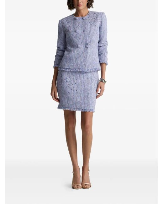 St. John Blue Lurex Tweed Embellished Skirt