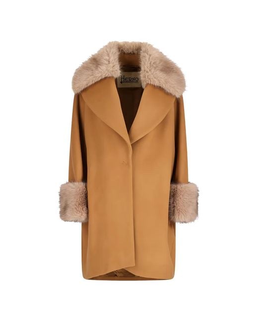 Herno Brown Faux Fur-Trim Coat