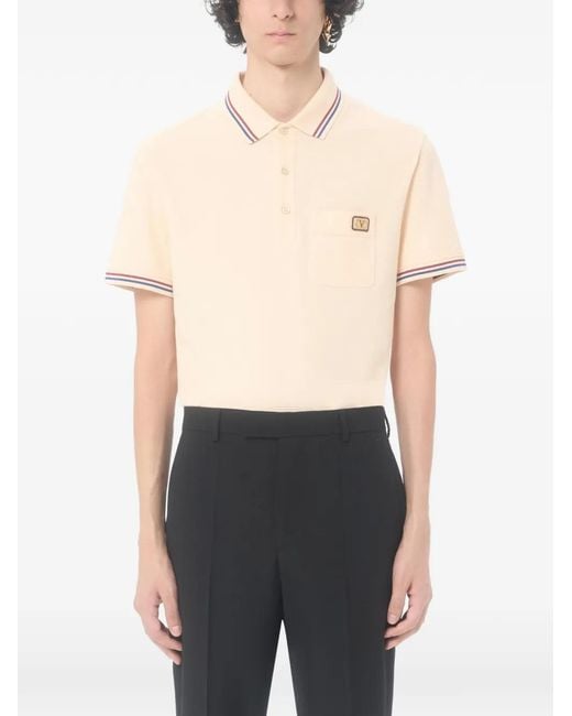 Valentino Garavani Natural Cotton Piqué Polo Shirt With Vlogo Patch for men