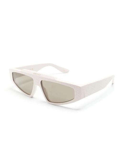 Gucci White Geometric-Frame Sunglasses for men