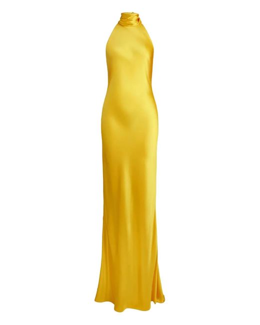 Ralph Lauren Yellow Halterneck Open-Back Maxi Evening Dress