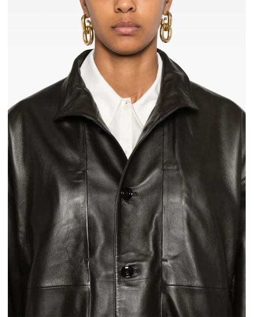 LEMAIRE ブラックジャケット スタンドカラー Lemaire スタンドカラー レザージャケット ブラック | Lyst