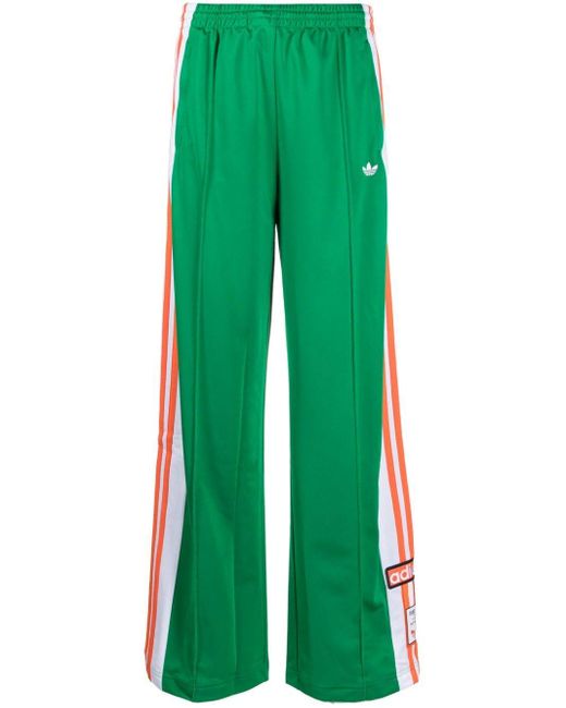 Adidas Green Logo-embroidered Striped Trousers