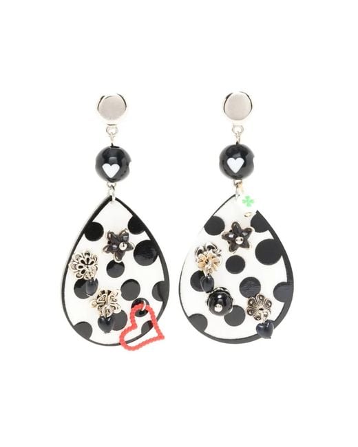 Amir Slama White Enamelled Polka-Dot Pattern Earrings