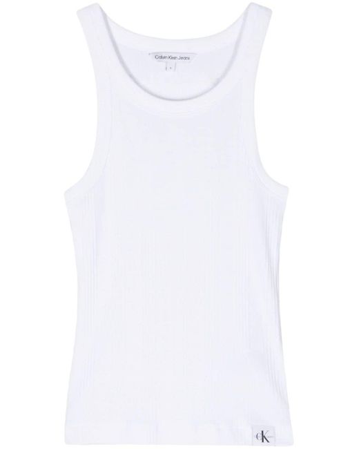 Calvin Klein White Logo-patch Fine-ribbed Tank Top