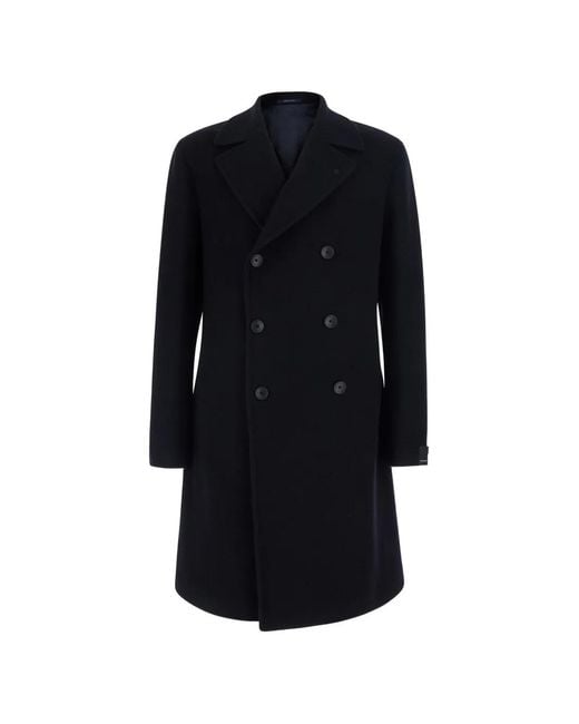 Tagliatore Blue Double-Breasted Peaked-Lapel Coat for men