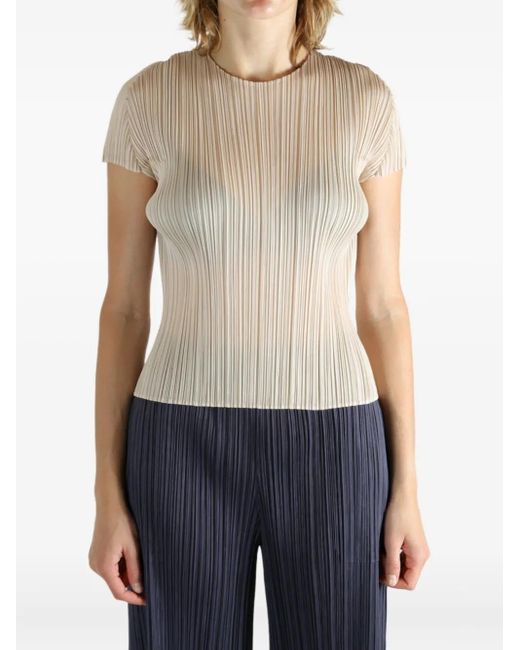 Pleats Please Issey Miyake Natural Short-Sleeve Pleated Top