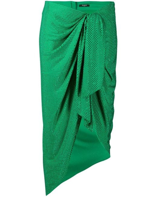 Falda midi fruncida de lunares Balmain de color Green