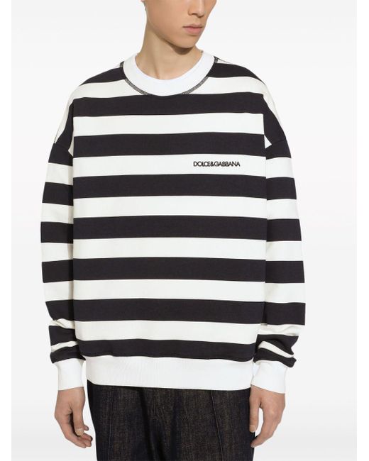 Dolce & Gabbana Black Cotton Striped Sweatshirt for men