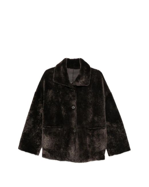 Arma Black Button-Up Shearling Jacket