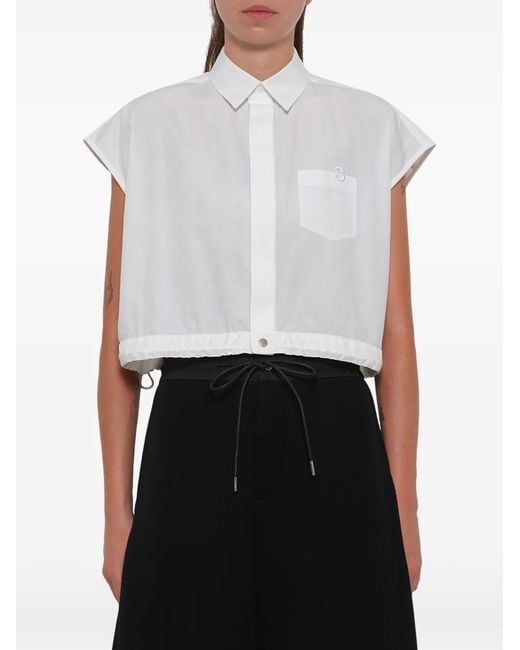 Sacai White Drawstring-Hem Poplin Shirt