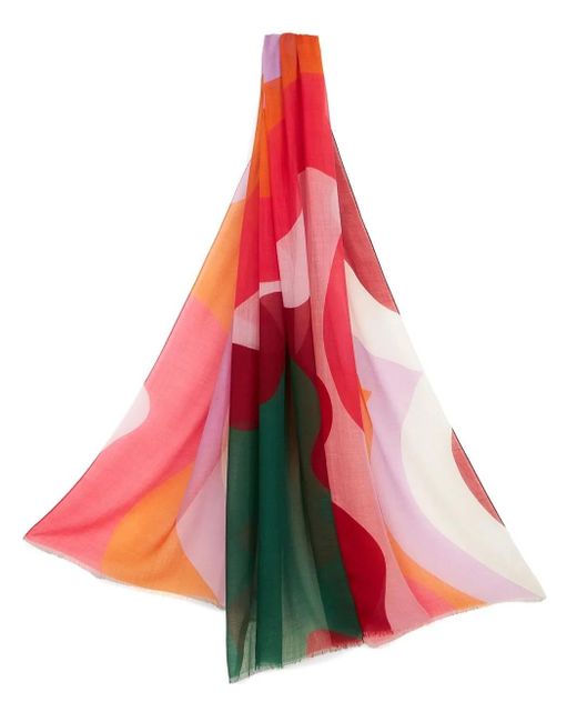 Etro Red Wave Print Cashmere Scarf