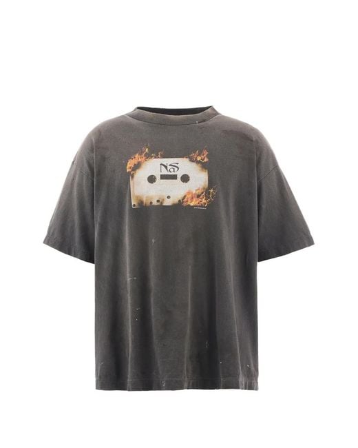 SAINT Mxxxxxx Gray Distressed Graphic-Print T-Shirt for men