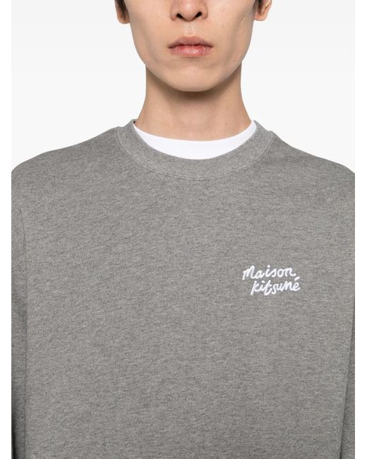 Maison Kitsuné Gray Handwritten Embroidered Cotton Sweatshirt for men