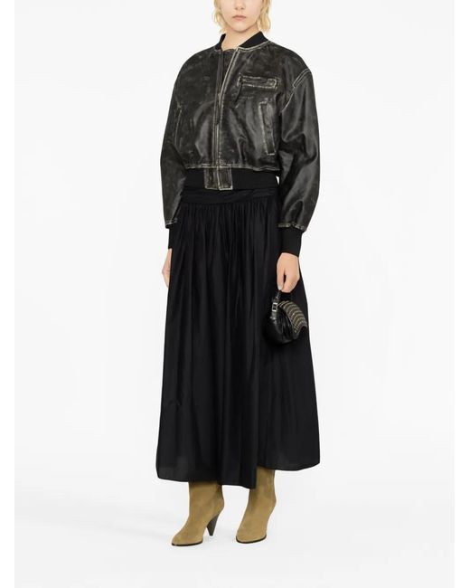 Acne Black Aged Leather Bomber Jacket With Distressed Treatment