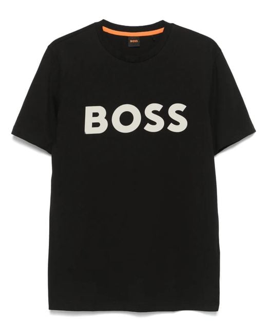 Boss Black Cotton-Jersey T-Shirt With Large Logo Print for men