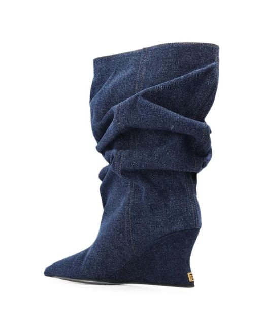 Balmain Blue Slouchy Wedge Ankle Boots